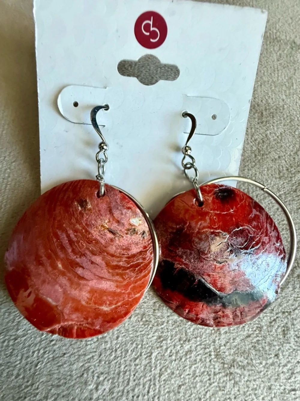 Dress Barn Red Marbled Round Drop Earrings